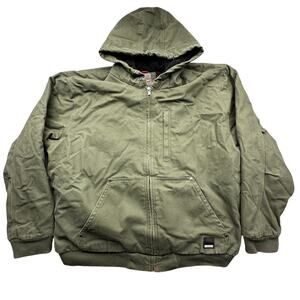 Craftsman Duck Canvas Quilted Lined Hooded Work Jacket Mens XL Zip Dark Green